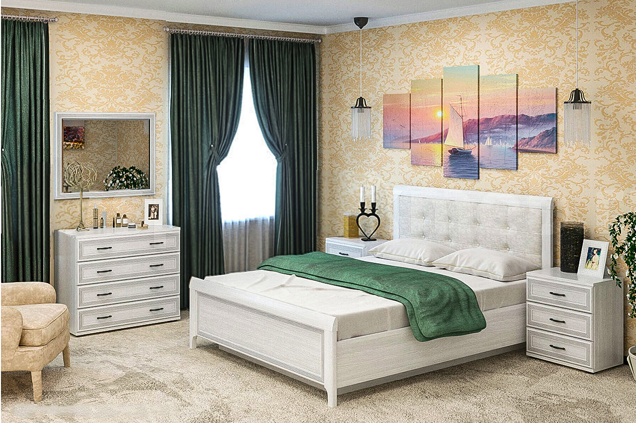 

Спальня комплект Лером Карина из МДФ 160*200 см Снежный ясень (ler-1052)