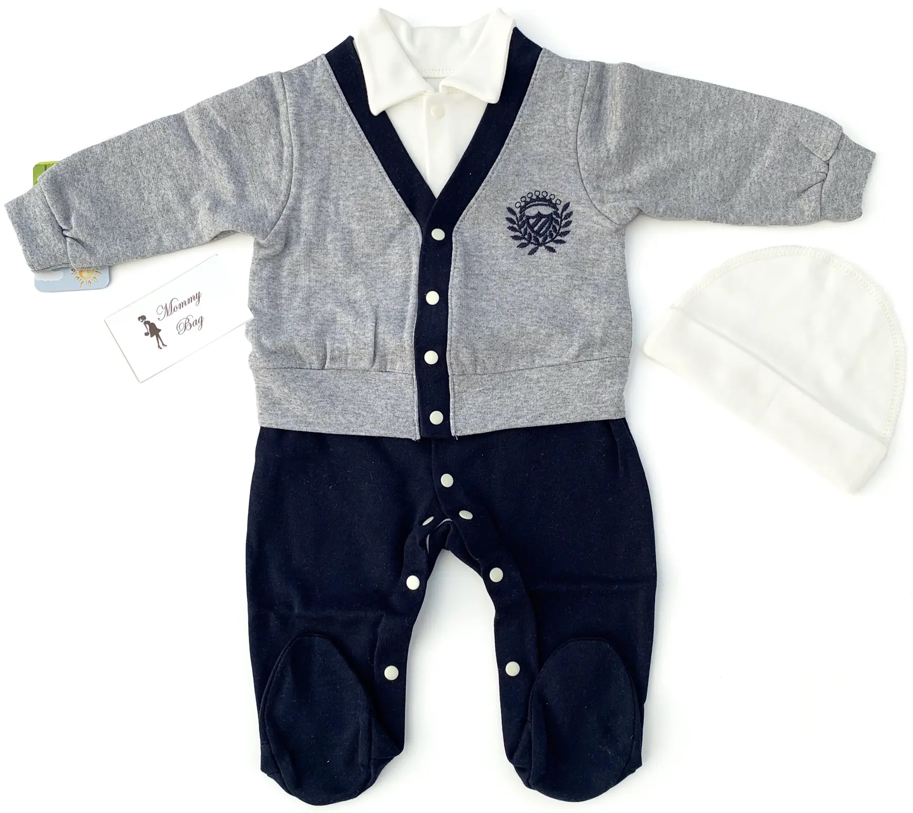 

Человечек с шапочкой RoyalBaby Колледж (серо-синий), р.68 - 3-9 мес.