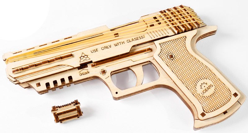 

Деревянный пистолет Вольф-01, механический 3D пазл, Ukrainian Gears (12-56744)