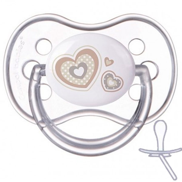 

Пустышка силиконовая симметричная Newborn baby, 6-18 м, бежевые сердца, Canpol babies (12-71518)