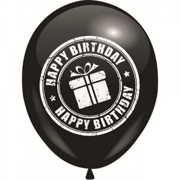 

Воздушные шары Happy Birthday с подарком 2 стороны 12"/30 см черный DREAM BALLOONS (Таиланд) 50 шт