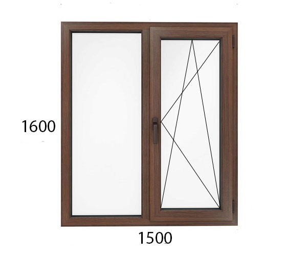 

Окно металлопластиковое WDS 6S , двустворчатое поворотно-откидное (фурнитура proPilot) 1500х1600мм в ламинации в массе "Золотой дуб"