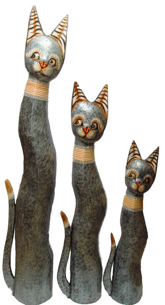 

Кот серебристый с ротангом и стразами на шее ( к-935, к - 936, к-937)