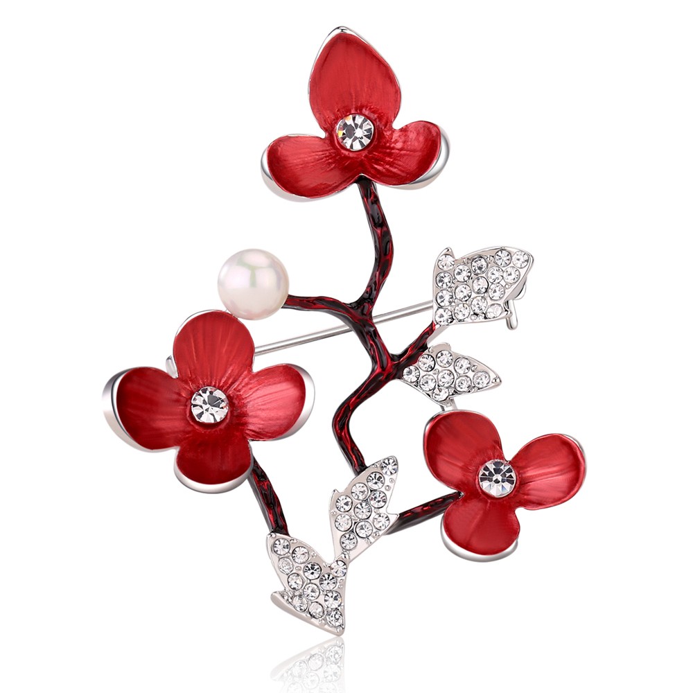 

Брошь женская BROCHE бижутерия с эмалью Цветы сливы красная BRSF110943
