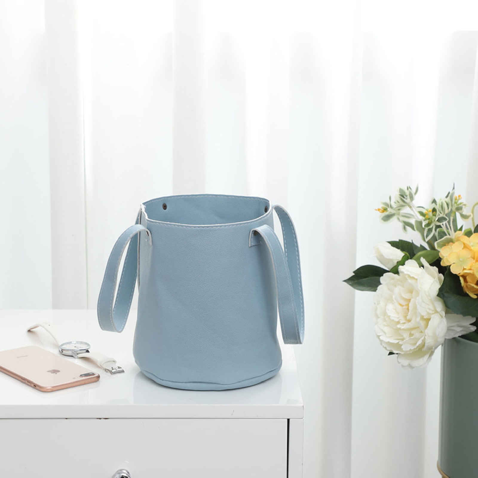 

Корзина с ручками для мелочей голубая Экокожа S (K680 )