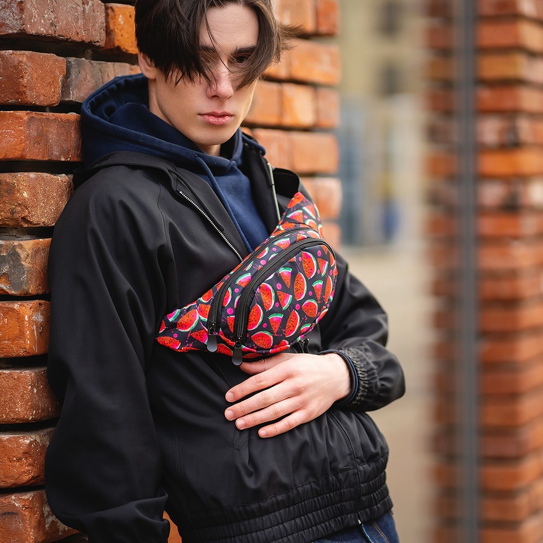 

Поясная сумка (бананка) Мужская / Женская / Детская с принтом арбуз на черном