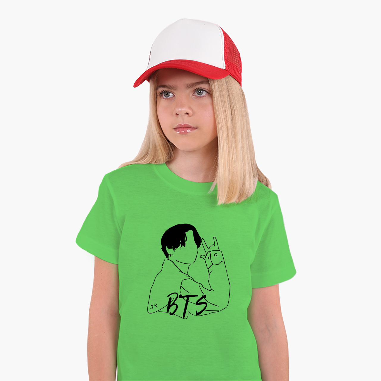 

Детская футболка для девочек Чон Джонгук БТС (Jungkook BTS) (25186-3277-40) 134-140 см Хлопок Зеленый