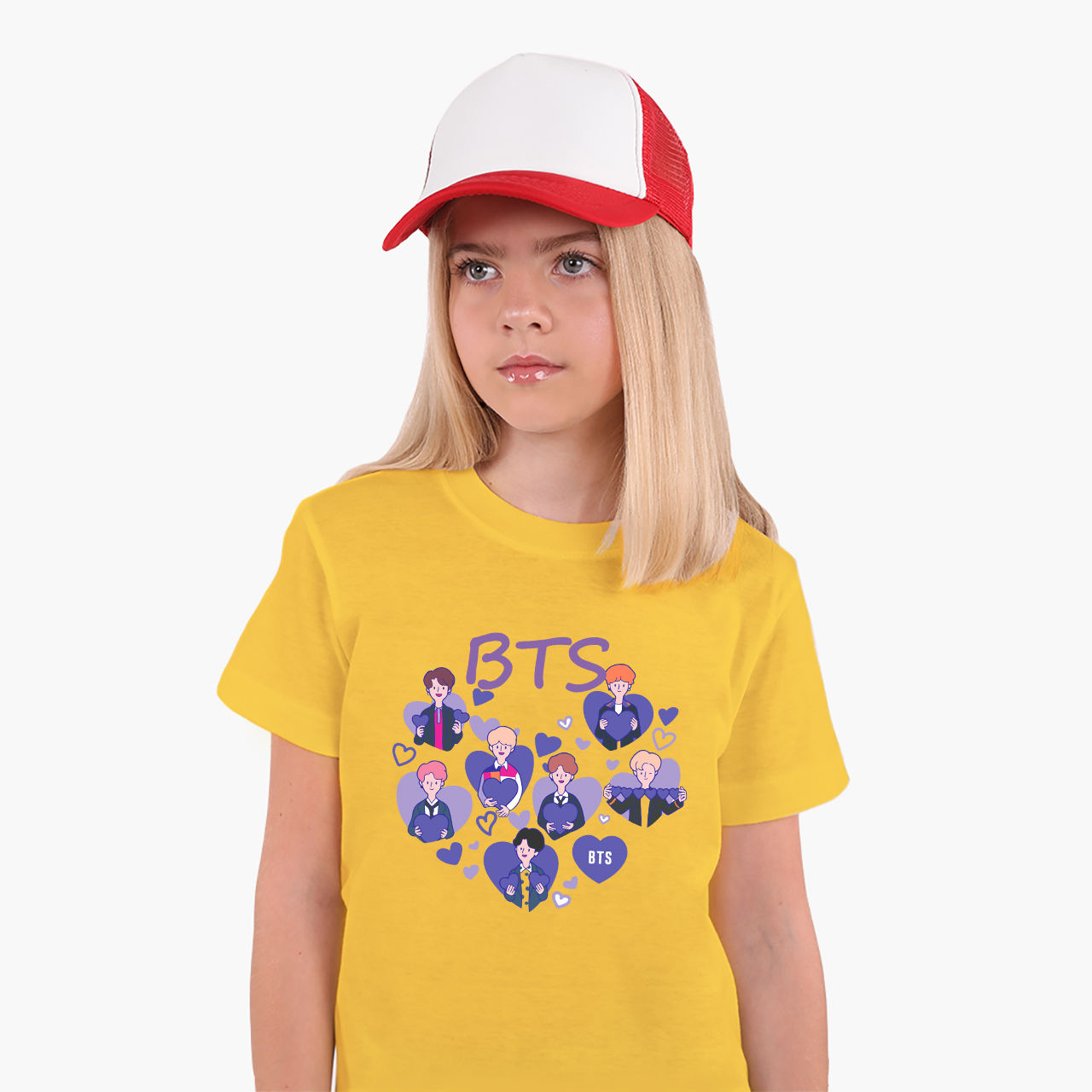

Детская футболка для девочек БТС (BTS) (25186-3273-17) 146-152 см Хлопок Желтый