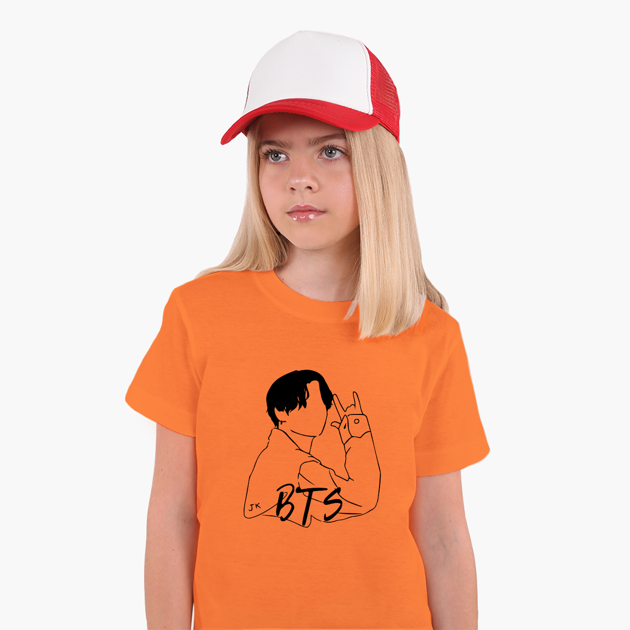 

Детская футболка для девочек Чон Джонгук БТС (Jungkook BTS) (25186-3277-50) 104-110 см Хлопок Оранжевый