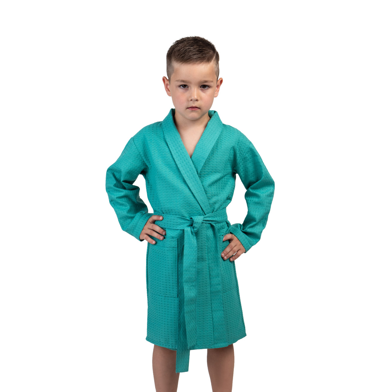 

Детский вафельный халат Luxyart размер (Рост 104-125 см) 30-32 100% хлопок зеленый (LM-200)