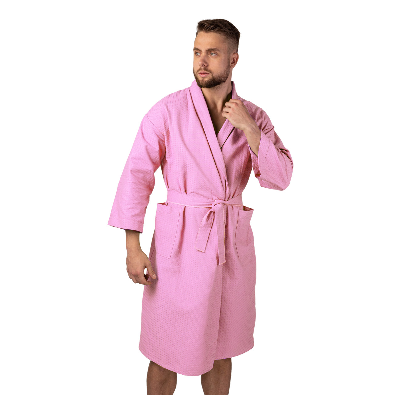 

Вафельный халат Luxyart Кимоно размер (50-52) L 100% хлопок розовый (LS-862)