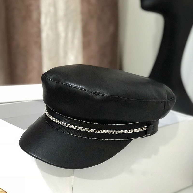 

Картуз Кепи черный из кожзама со стразами Fashion