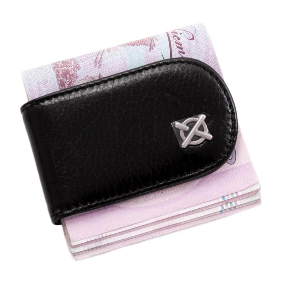 

Зажим для денег мужской кожаный на магните черный Luxon