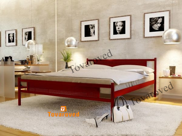 

Кровать двуспальная металлическая 180х200 Метакам Флай New-2 Красный лак