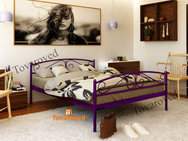 

Кровать полуторная металлическая 120х200 Метакам Верона-2 Фиолетовый