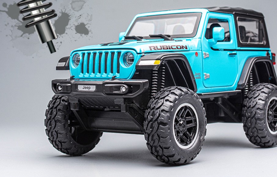 

Модель автомобиля Jeep Wrangler 1:20 внедорожник закритый багажник синий высокие колеса