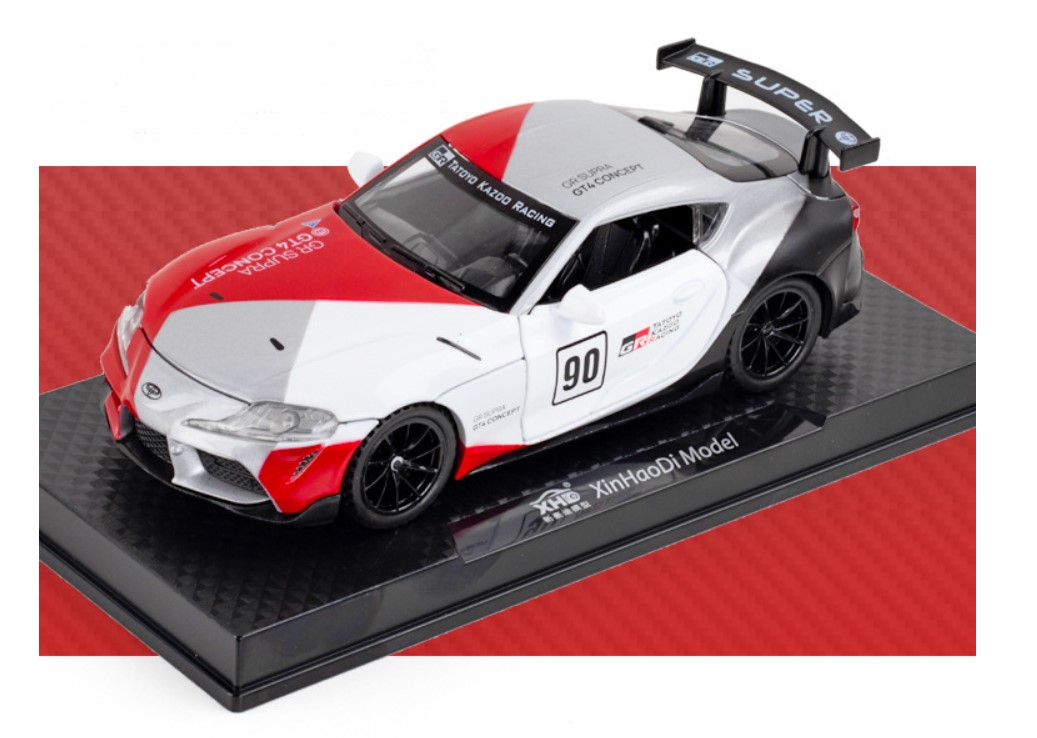 

Модель автомобиля Toyota Supra 1:32 отодвигающейся назад серебряного цвета