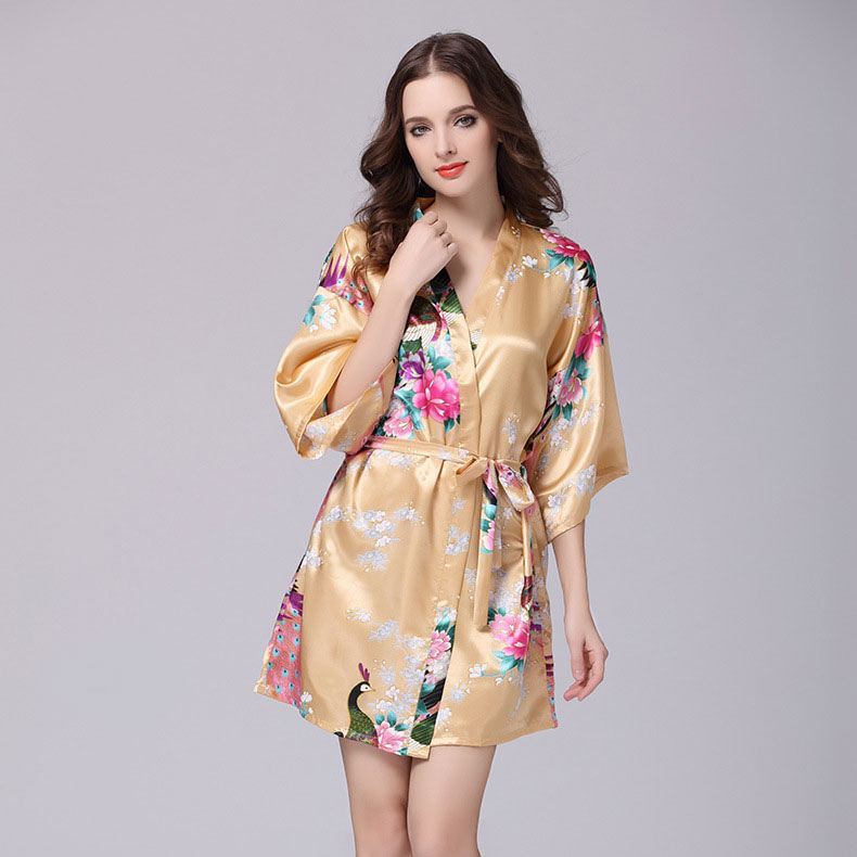 

Халат женский домашний Павлин и сакура (без пояса) Berni Fashion (XL) Бежевый