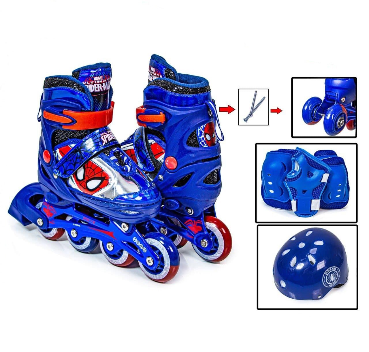 

Комплект роликовые коньки(квады)+защита+шлем (3 в 1) Spiderman 31-34 Blue