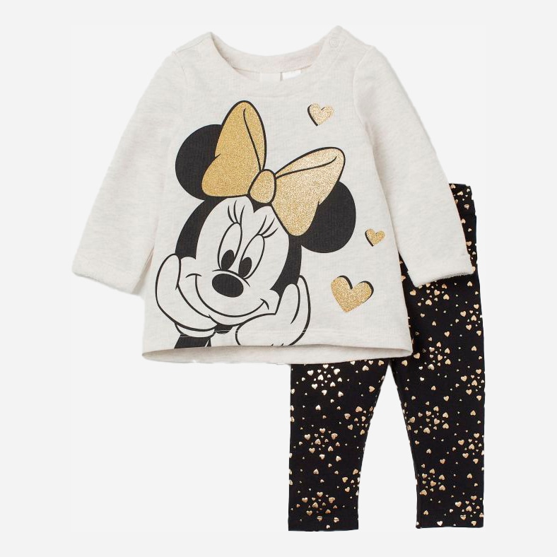 

Комплект (футболка с длинным рукавом + лосины) H&M 060888575 74 см Бежевый/Черный/Минни