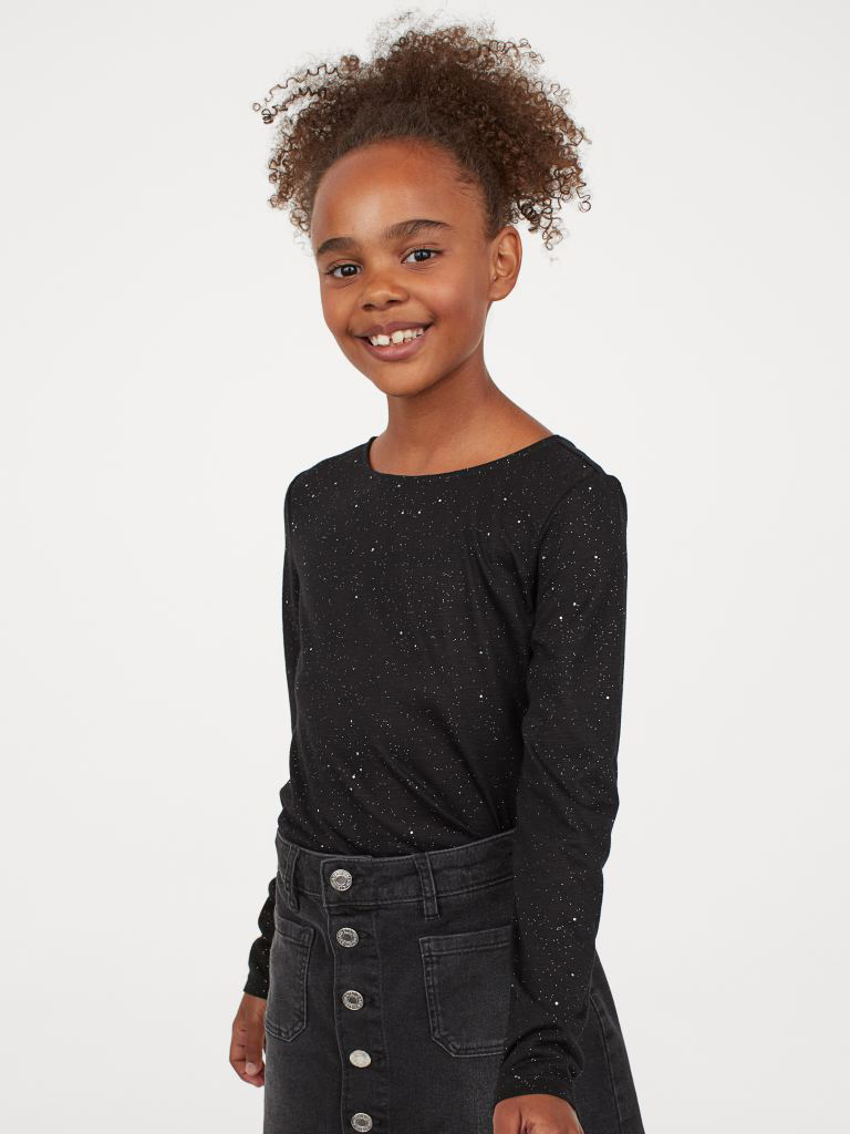 

Футболка с длинным рукавом H&M 060887809 170 см Черный/блестящий