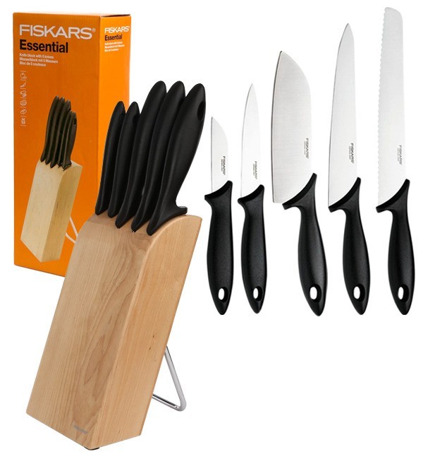 

Набор кухонных ножей Fiskars ESSENTIAL из 6 предметов с деревяной подставкой