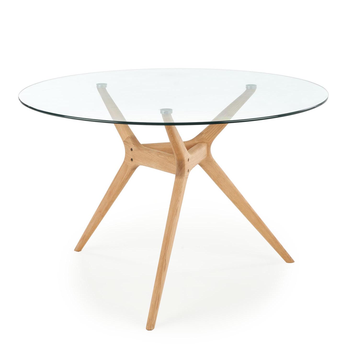 

Стол обеденный круглый в гостиную, кухню Ashmore 120x120 стекло прозрачный/дерево дуб натуральный Halmar Польша