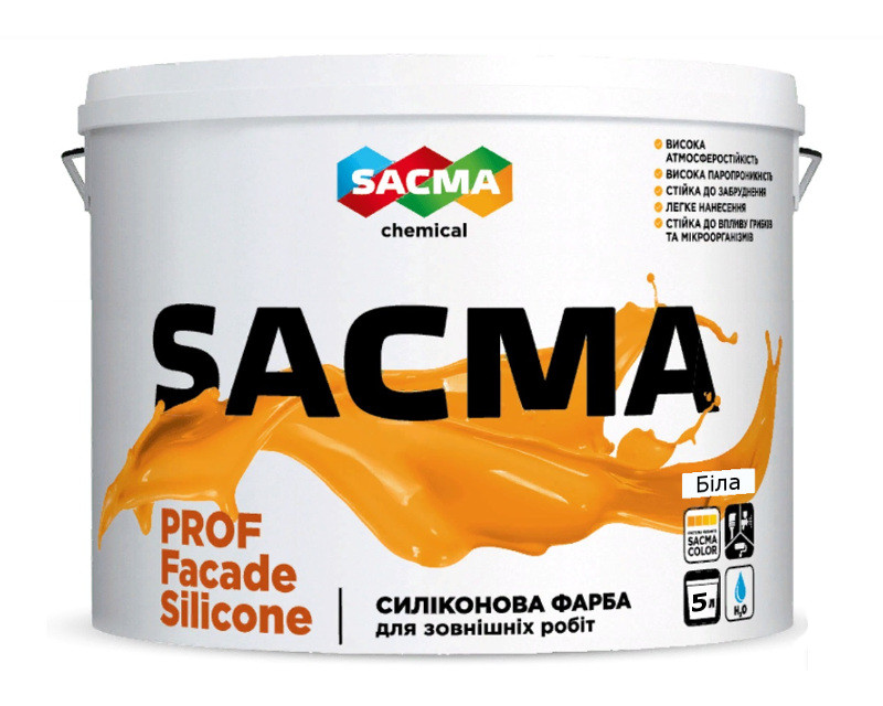 

Краска силиконовая SACMA PROF FAÇADE SILICONE фасадная белая 5л