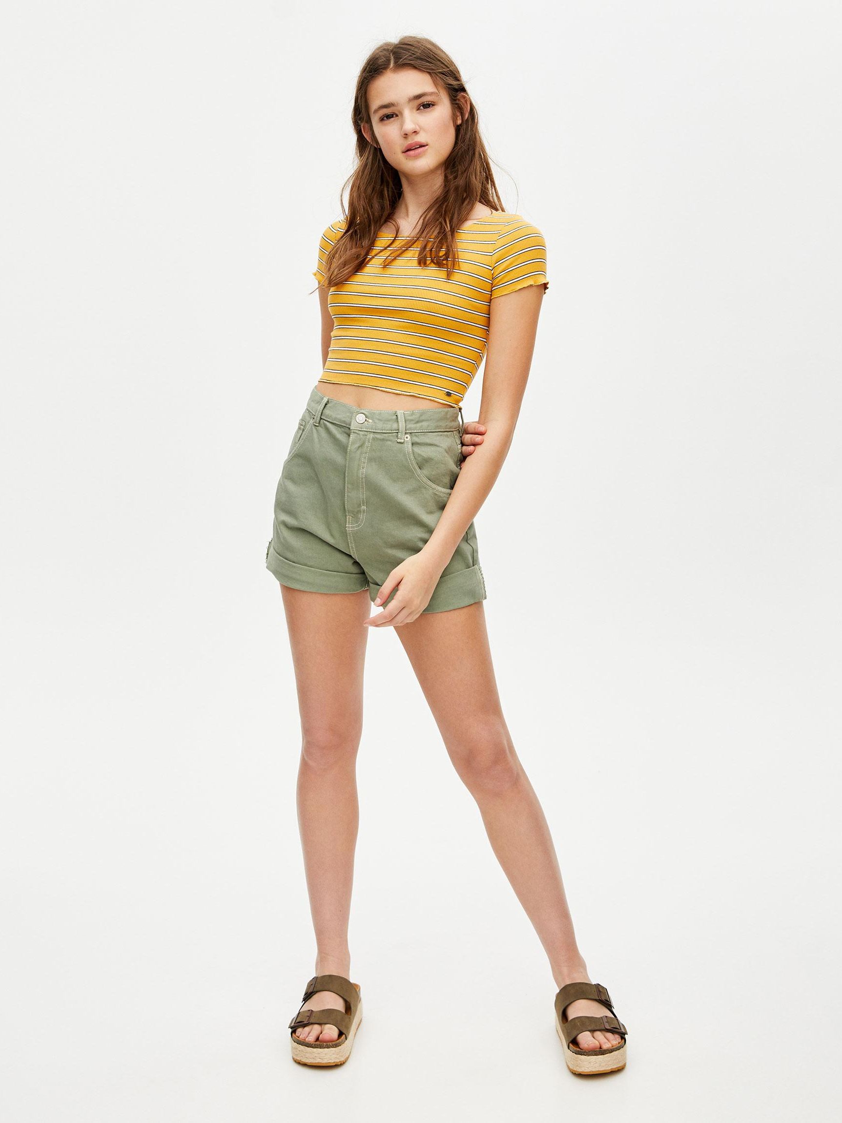 

Топ Pull & Bear 5246/371/311-AFTP XXS Горчичный с черным и белым