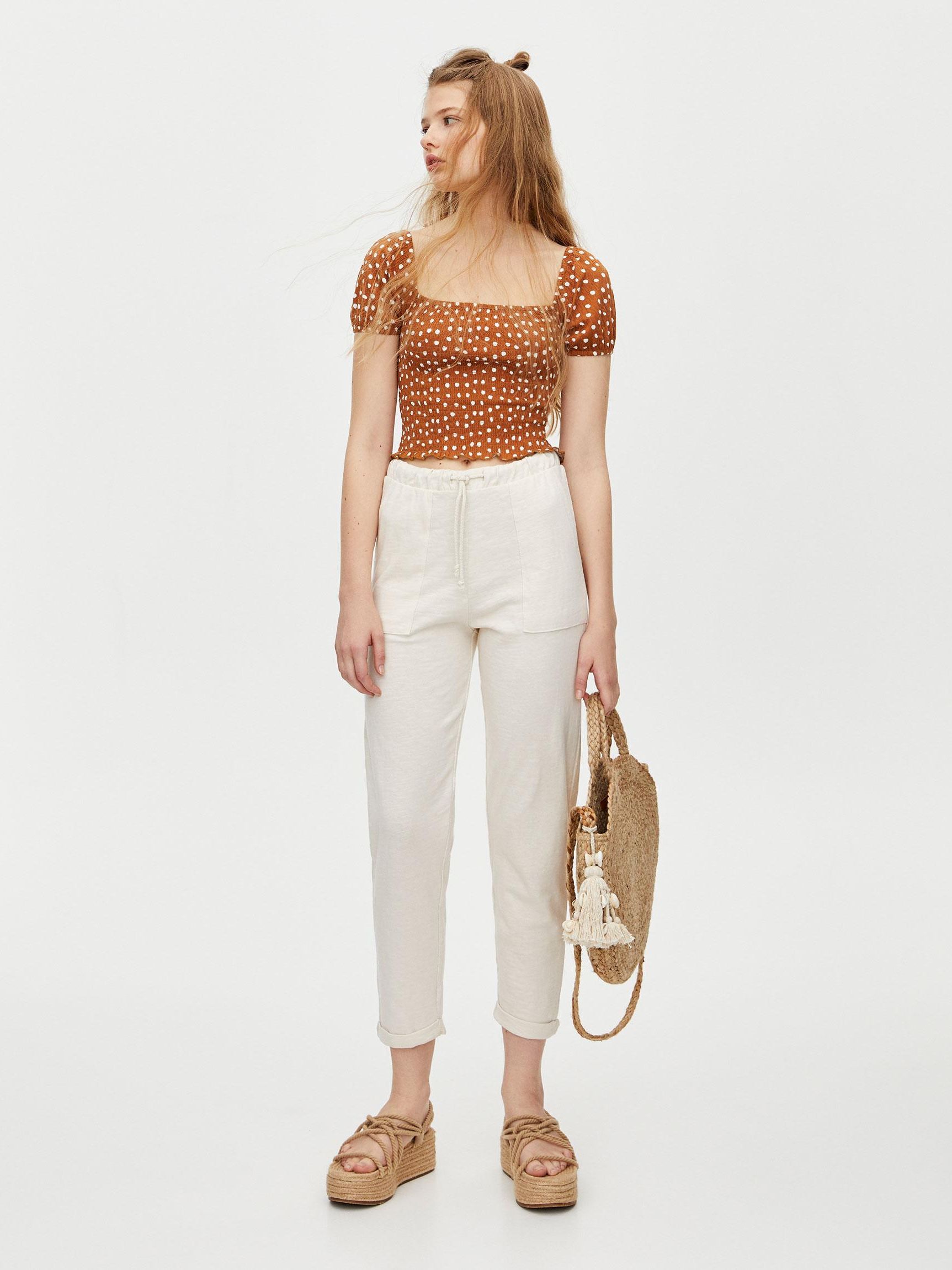 

Топ Pull & Bear 5247/387/732-AAFA XS Коричневый с белым