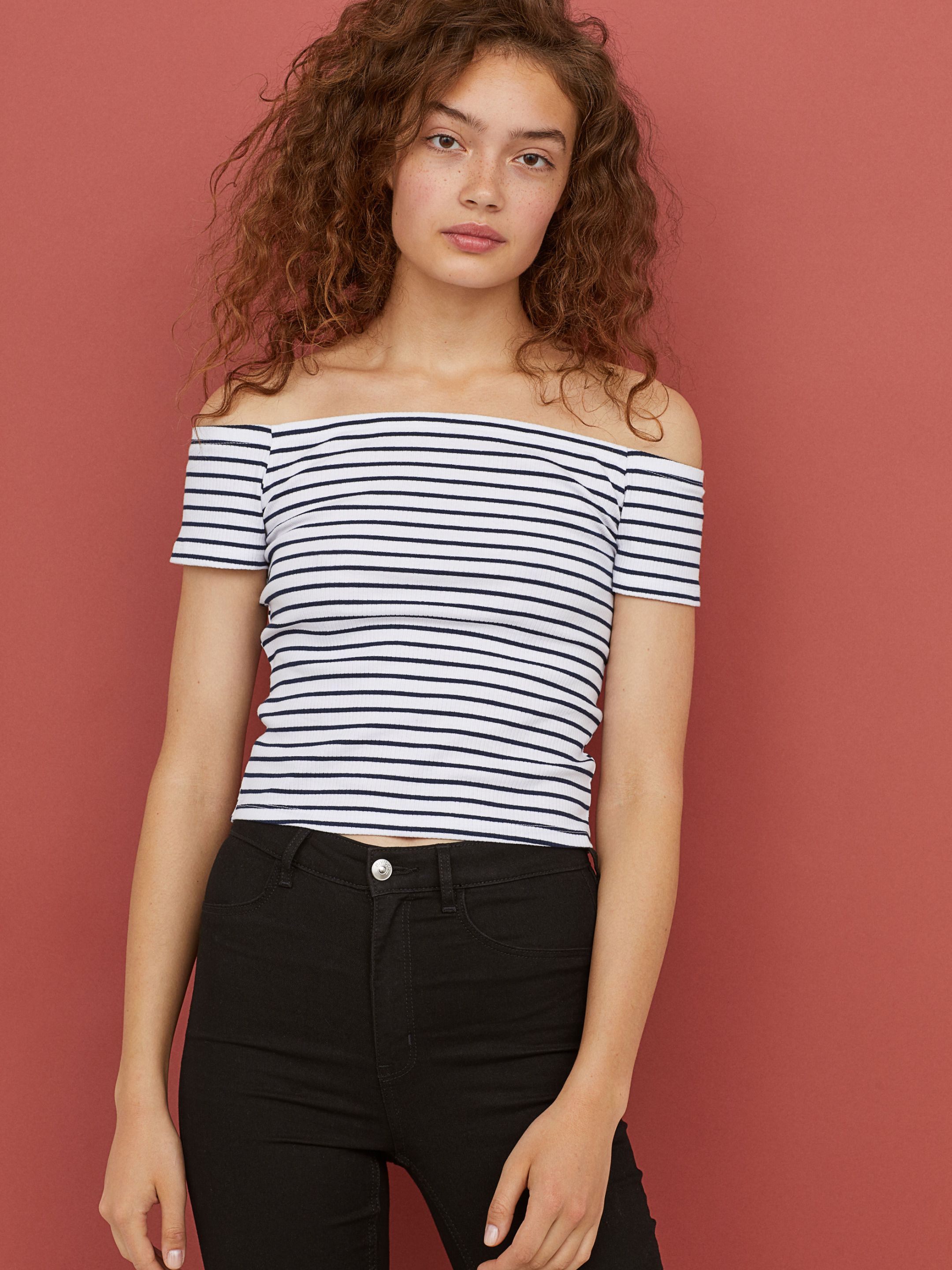 

Топ H&M 5768977-ABAY L Белый с темно-синим