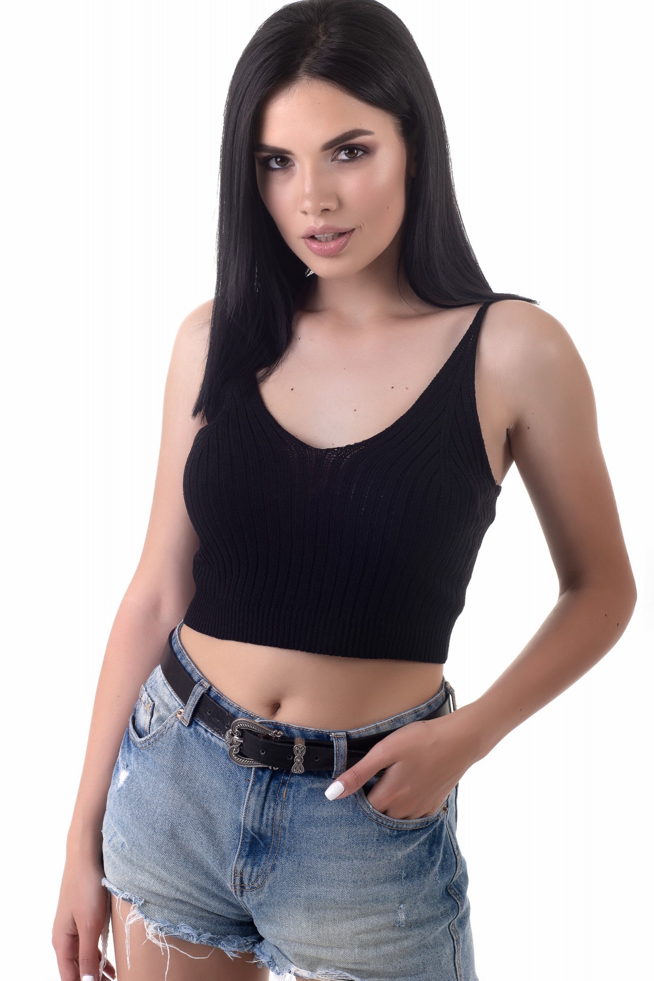

Топ вязаный Crop-Top One size Черный (2177)