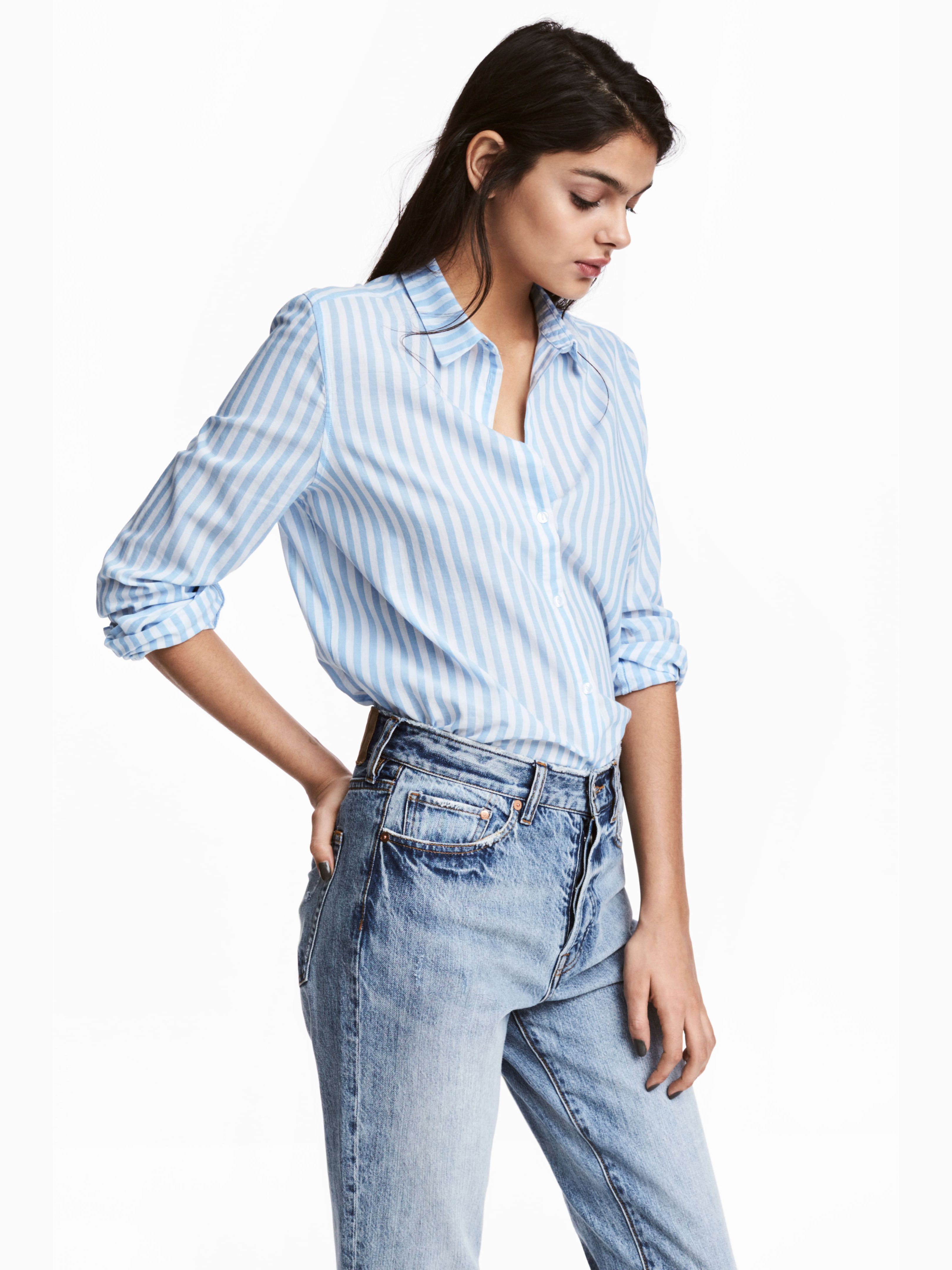 

Блузка H&M 4632855-AAYL 38 Белая с голубым