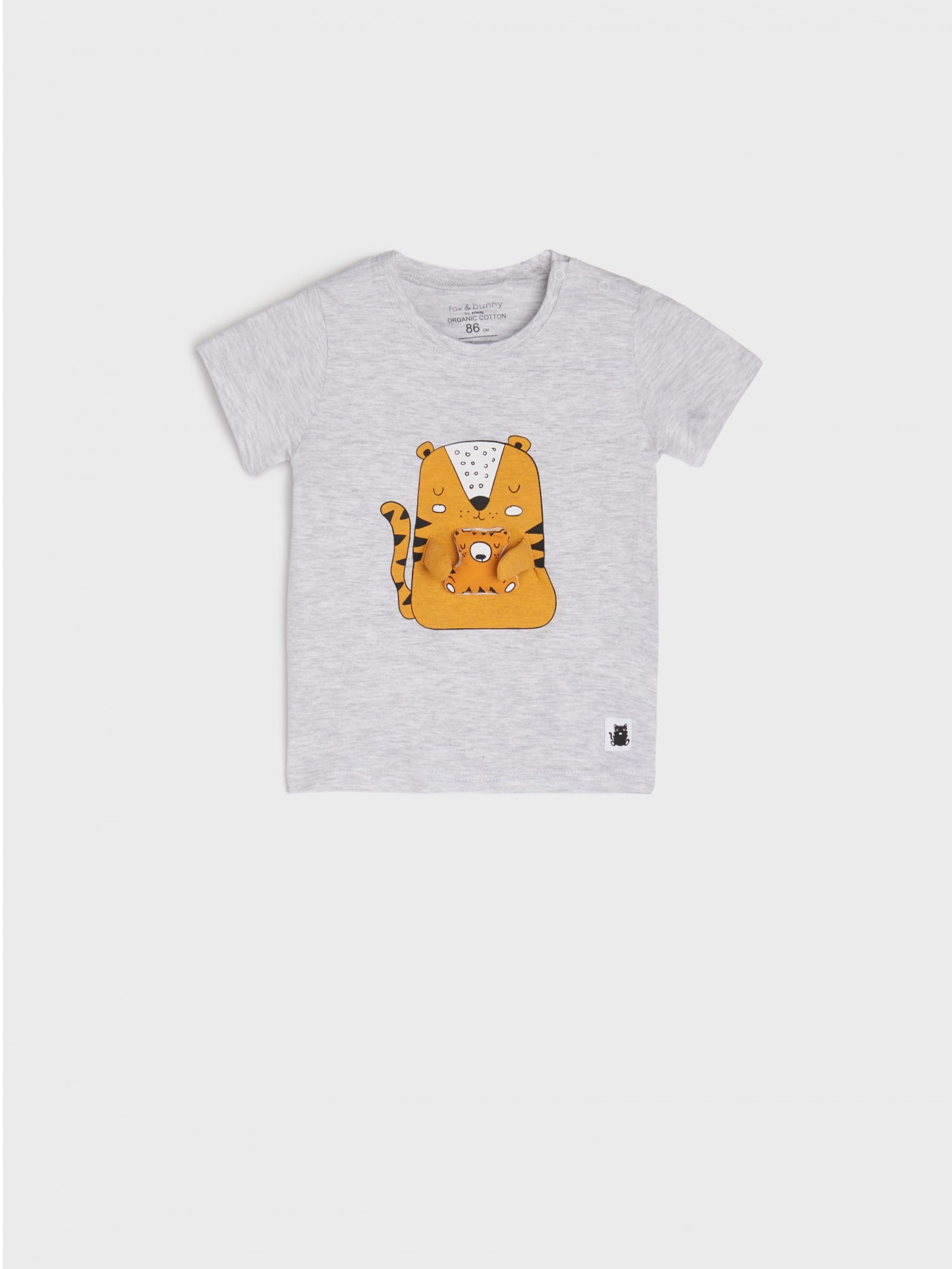 

Детская футболка fox & bunny Тигрик 9-12М, 80 см, серая с принтом