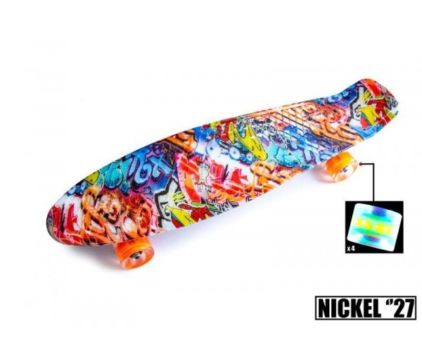 

Пенниборд Nickel удлиненный с рисунком (Penny Board), Graffity со светящимися колесами