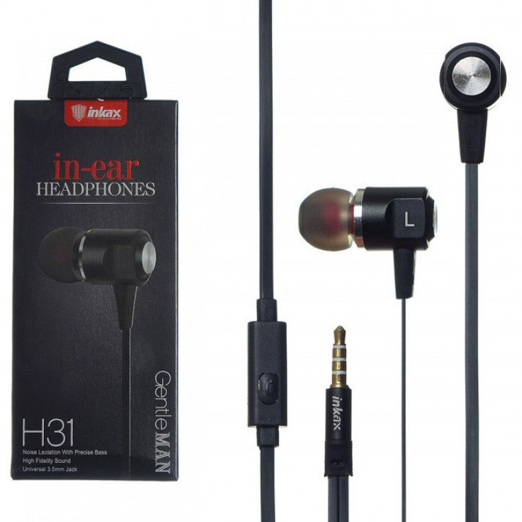 

Наушники INKAX H31 Black - Черные с микрофоном и кнопкой приема звонков jack 3.5