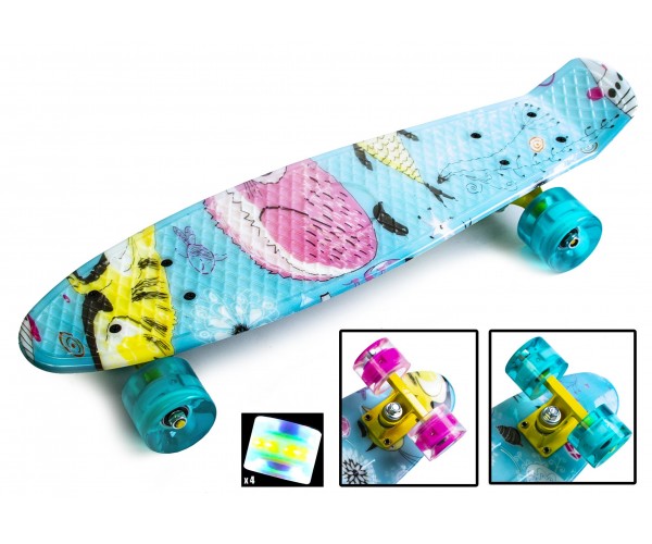 

Пенниборд с рисунком (Penny Board Print Light), Cool Cat со светящимися колесами