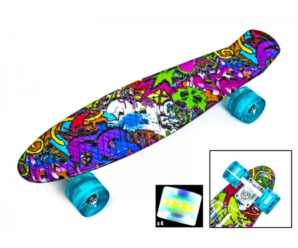 

Пенниборд с рисунком (Penny Board Print Light), Graffiti Violet со светящимися колесами