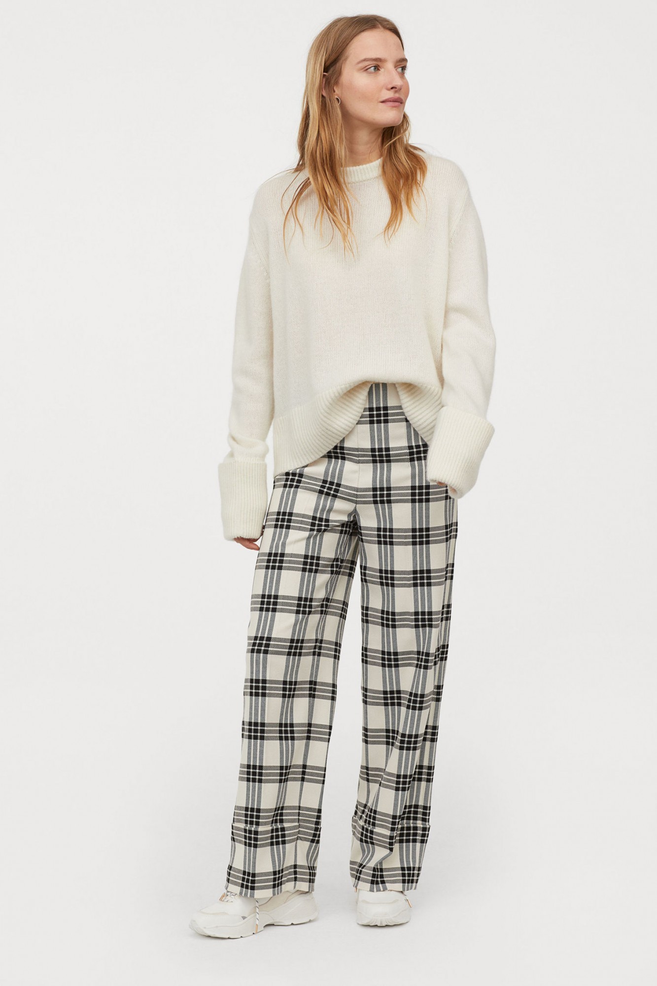 

Брюки H&M широкие 36 кремовые в клетку 16-0045