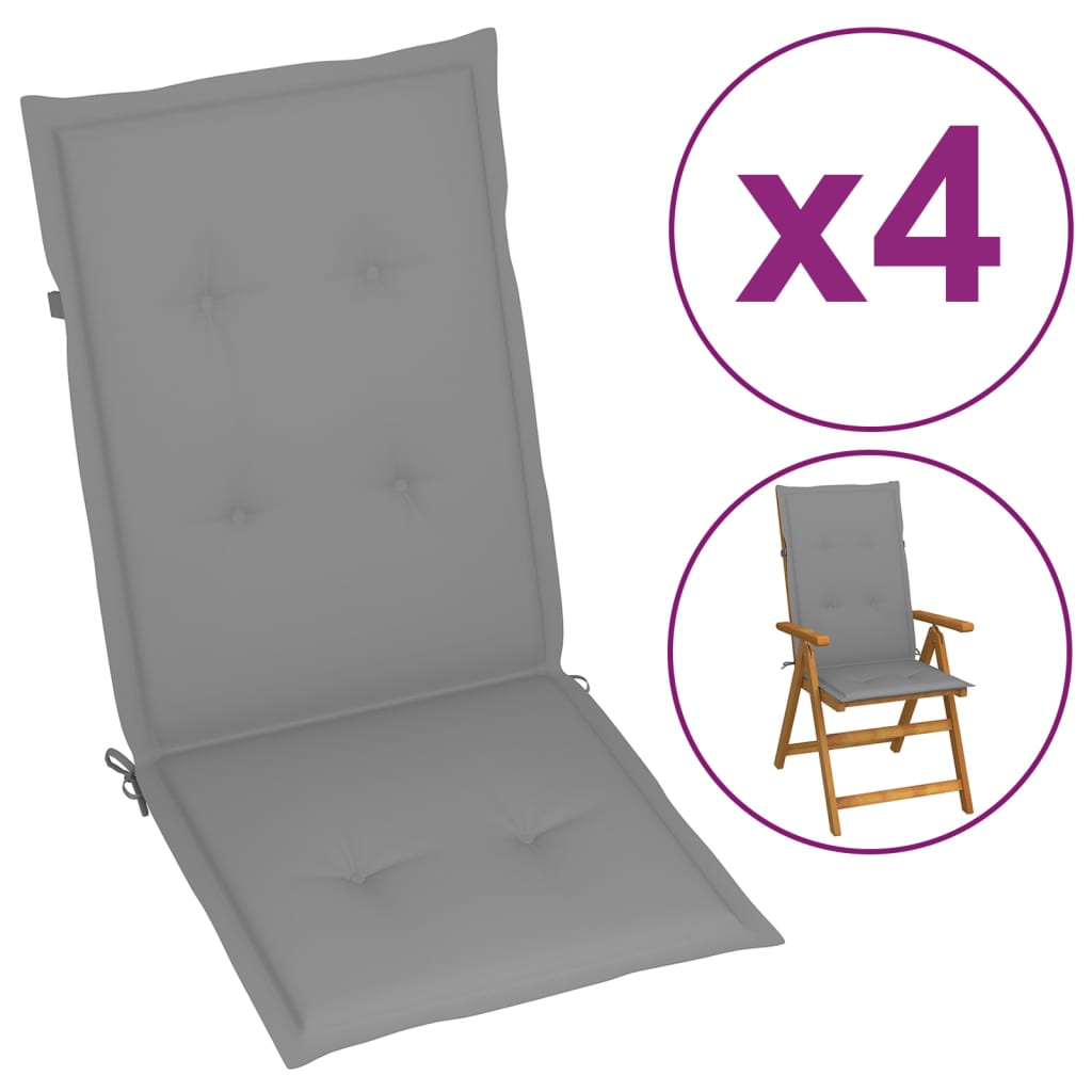 

Подушки для садового стільця Shumee 4 шт сірі 120x50x3 см 43180