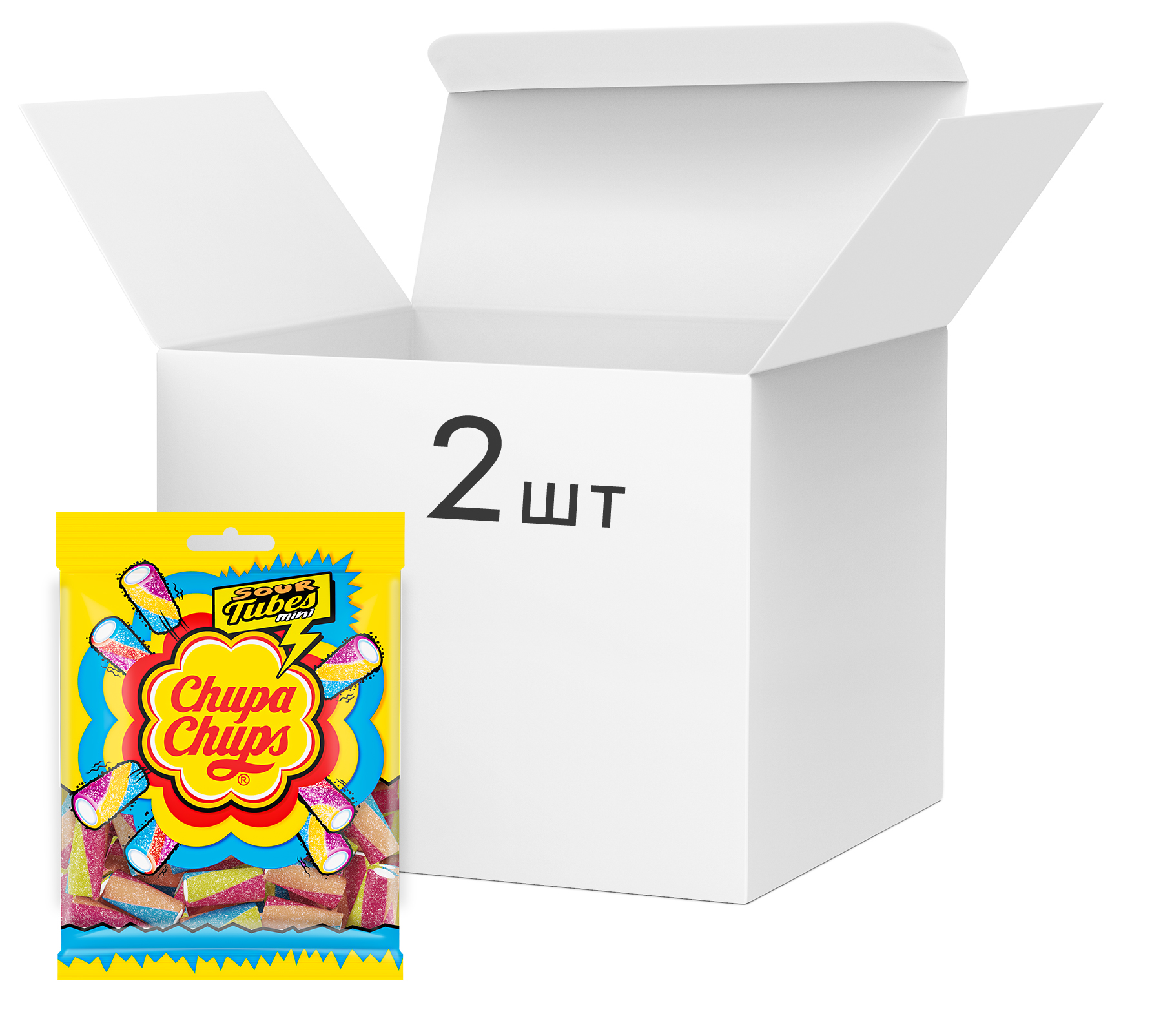 Упаковка мармелада Chupa Chups Sour Tubes Mini кислые с фруктовым ...