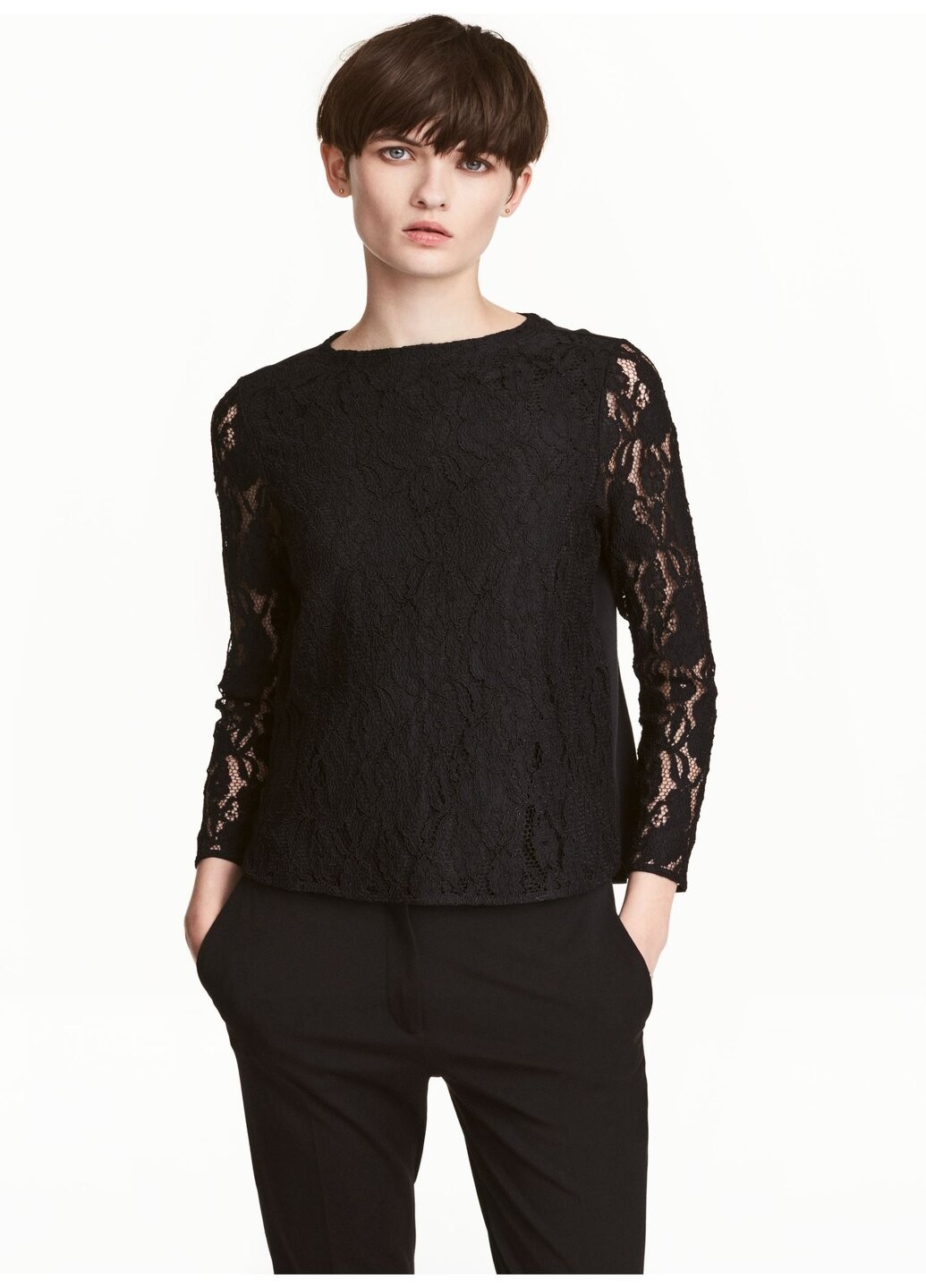 

Лонгслив H&M из гепюра  черный 14-0042, Лонгслив H&M из гепюра XS черный 14-0042