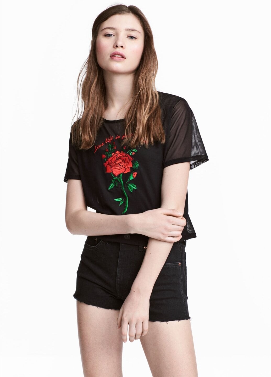 

Футболка H& с вышивкой  черный 13-0047, Футболка H&M с вышивкой M черный 13-0047
