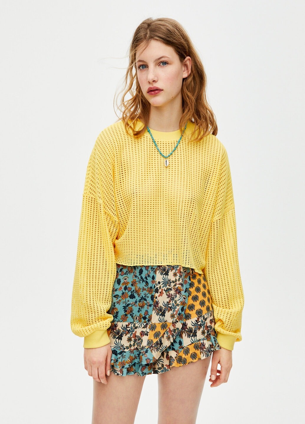 

Топ Pull & Bear сетка  желтый 13-0080, Топ Pull & Bear сетка S желтый 13-0080