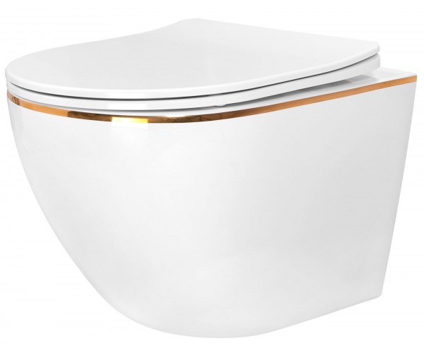 

Унітаз Carlo white Mini Flat Gold Edge REA-C1222