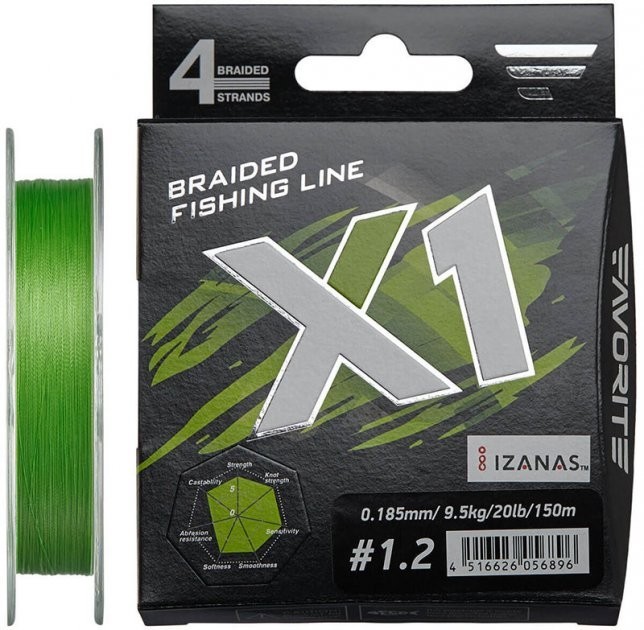 

Шнур Favorite X1 PE 4x 150m #1.2/0.185mm 20lb/9.5kg салатовый