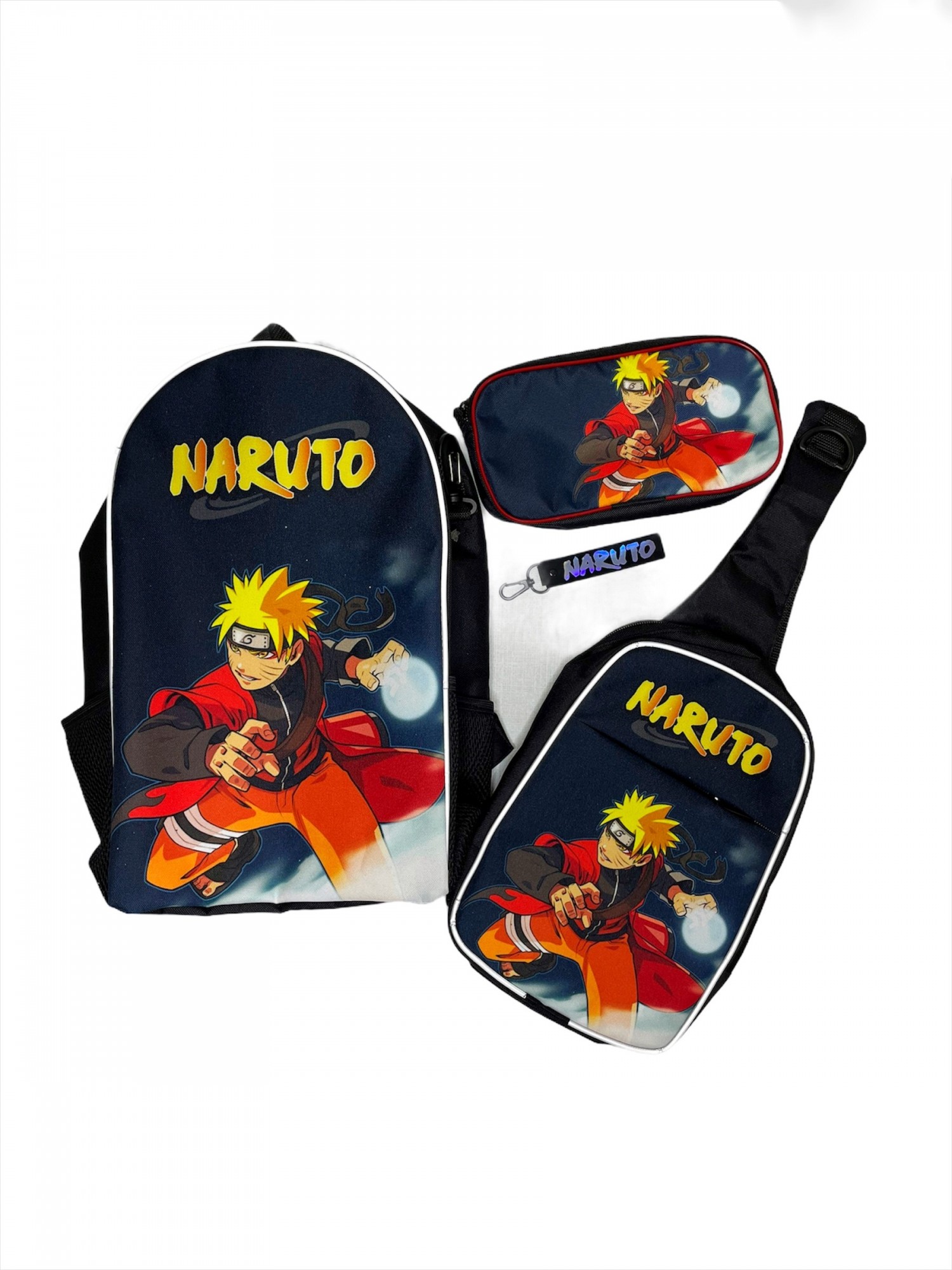 

Наруто набор рюкзак школьный, сумка через плечо и пенал Naruto черный