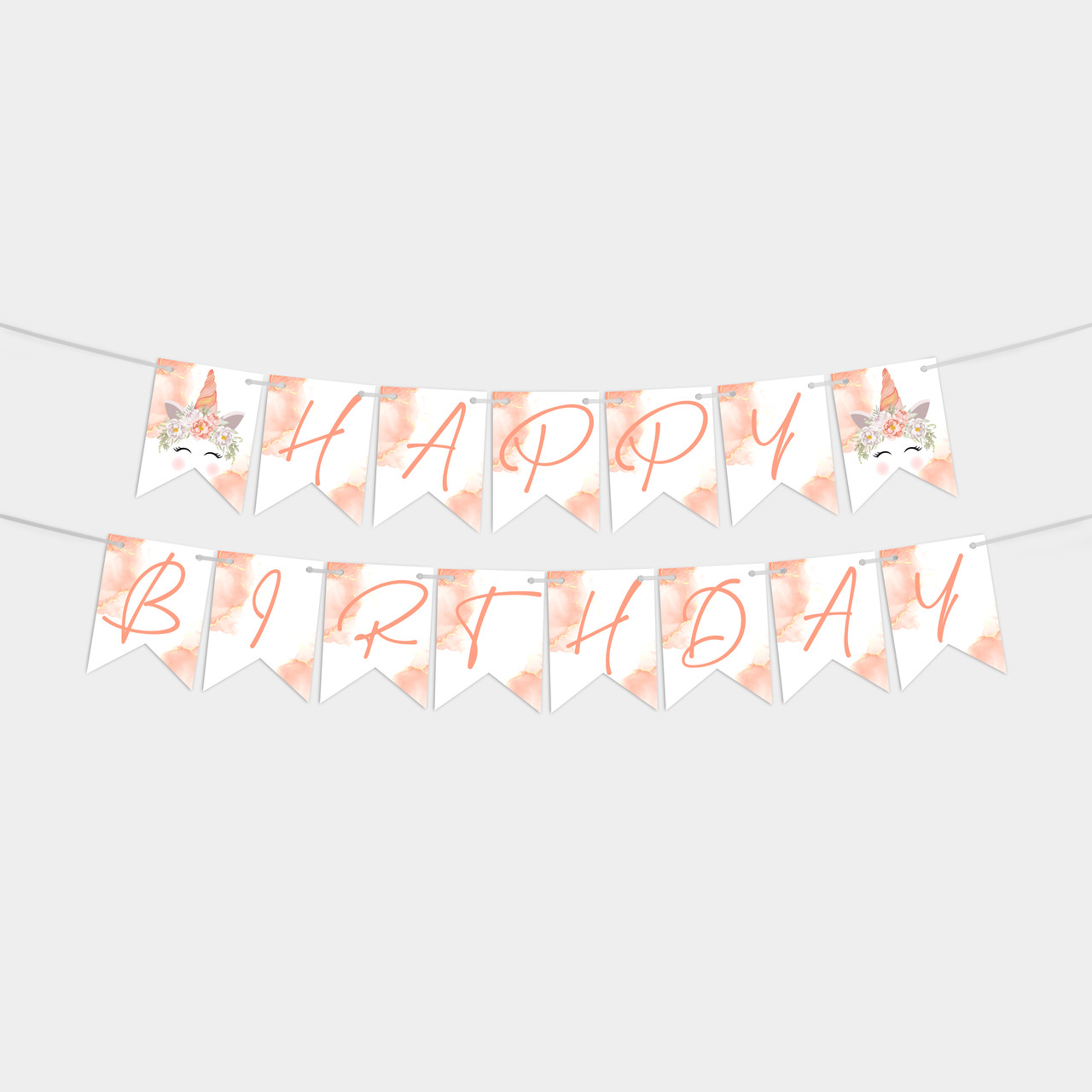 

Гирлянда бумажная флажки ZavodDekor "Единорог" Happy Birthday 3м 15 флажков белая с оранжевым