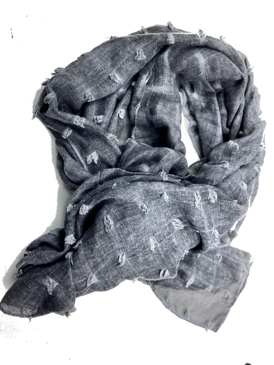 

Графитовый тонкий объемный шарф из хлопка женский