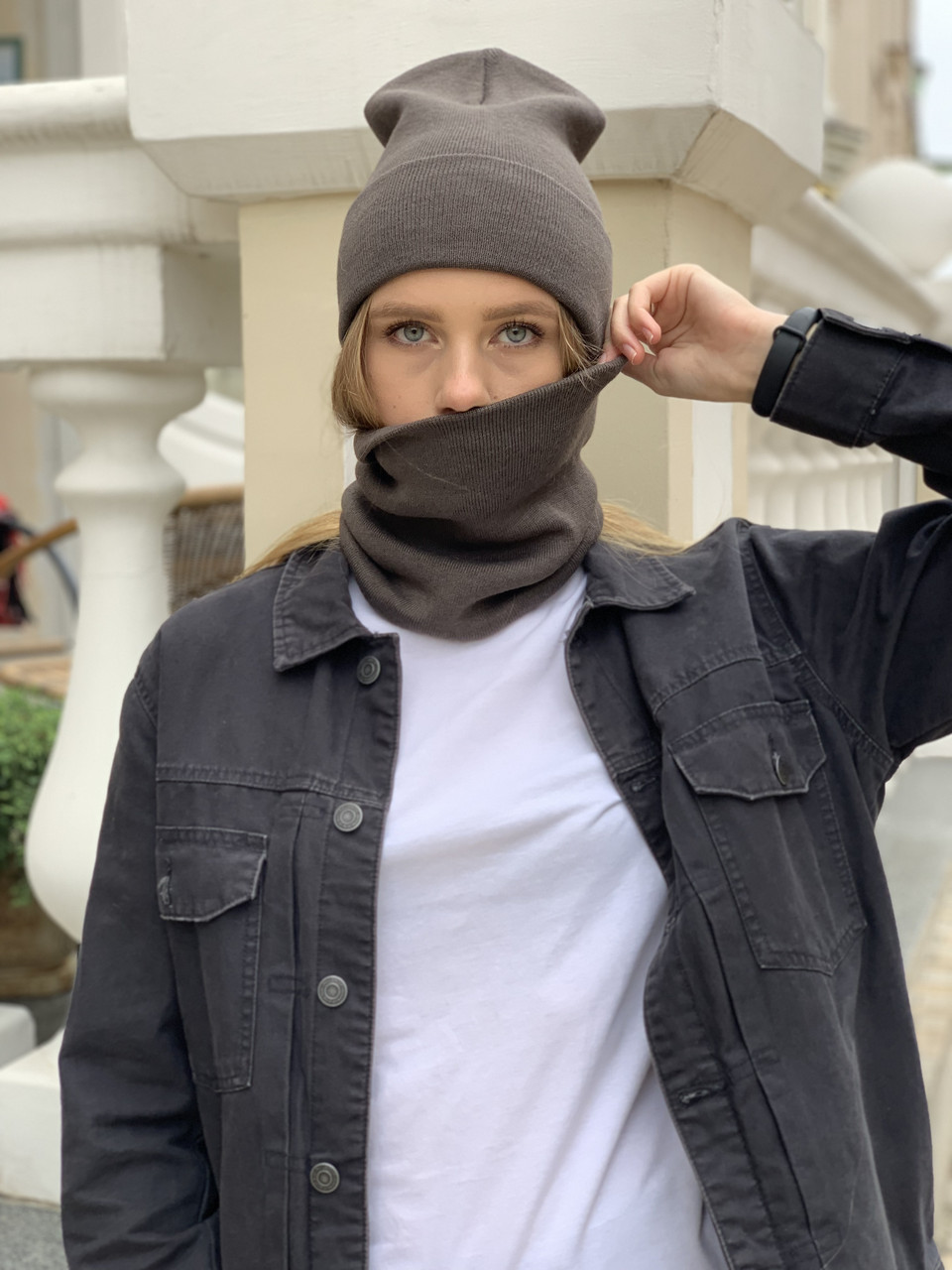 

Баф снуд женский зимний теплый шерстяной коричневый